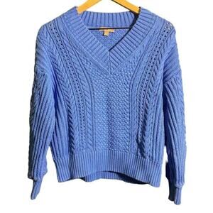 J. Crew Women’s Cotton cable knit Blue V-neck pullover size XXL Chunky Sweater